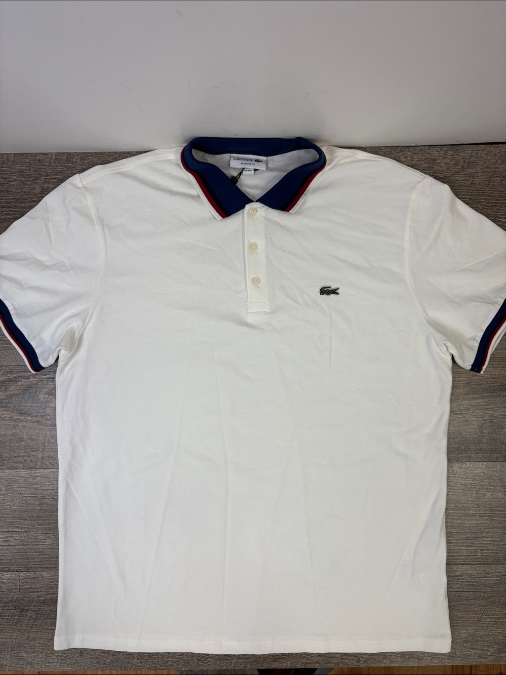 Lacoste Men’s XXL Regular Fit White Polo Navy Red Trim Crocodile Logo